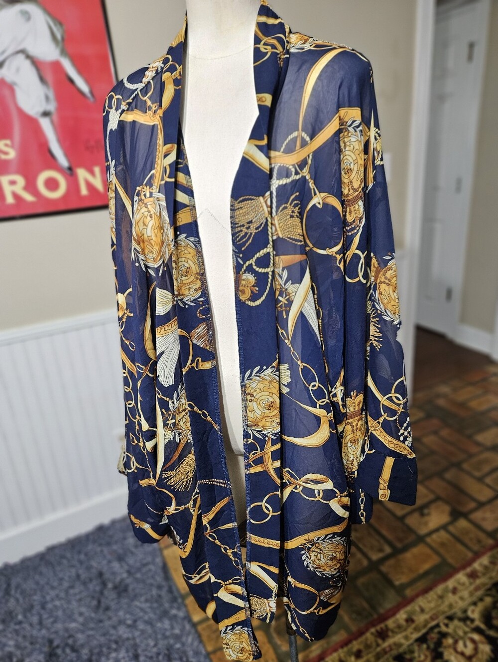 Lightweight Blue Gold Kimono 2X